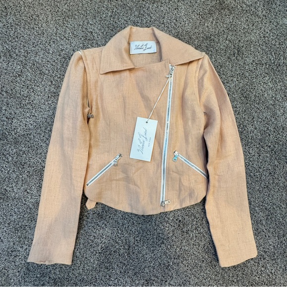NWT Veronica Beard Pink Linen Moto Jacket - Picture 13 of 14